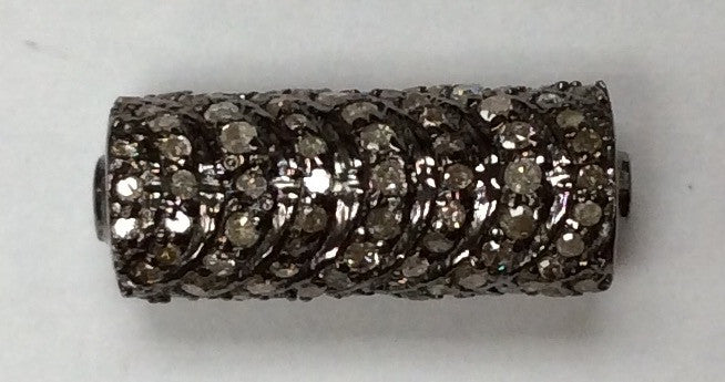 Tube Diamond Bead .925 Oxidized Sterling Silver Diamond Beads, Genuine handmade pave diamond Beads Size Approx 0.76"(7 x 19 MM)