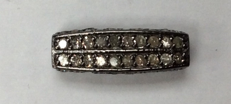 Long Tube Shape Pave Diamond Beads, .925 Oxidized Sterling Silver Diamond Beads, Genuine handmade pave diamond Beads Size Approx 0.60"(5 x 15 MM)
