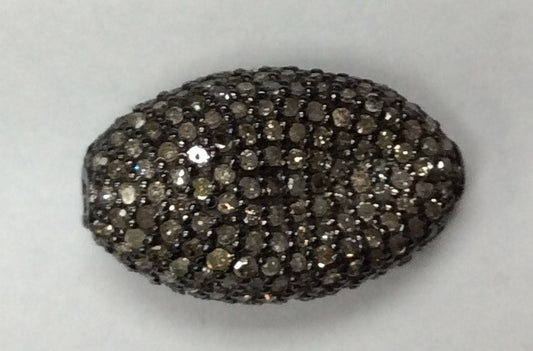 Long Nugget Diamond Bead.925 Oxidized Sterling Silver Diamond Beads, Genuine handmade pave diamond Beads Size Approx 0.80"(8 x 12 x 20 MM)
