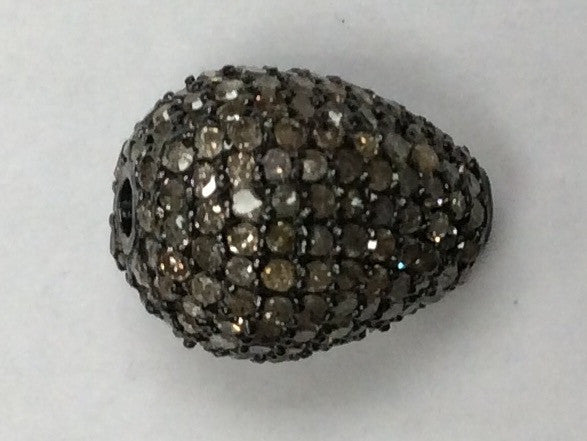 Drop Shaped Diamond Bead .925 Oxidized Sterling Silver Diamond Beads, Genuine handmade pave diamond Beads Size Approx 0.56"(11 x 14 MM)