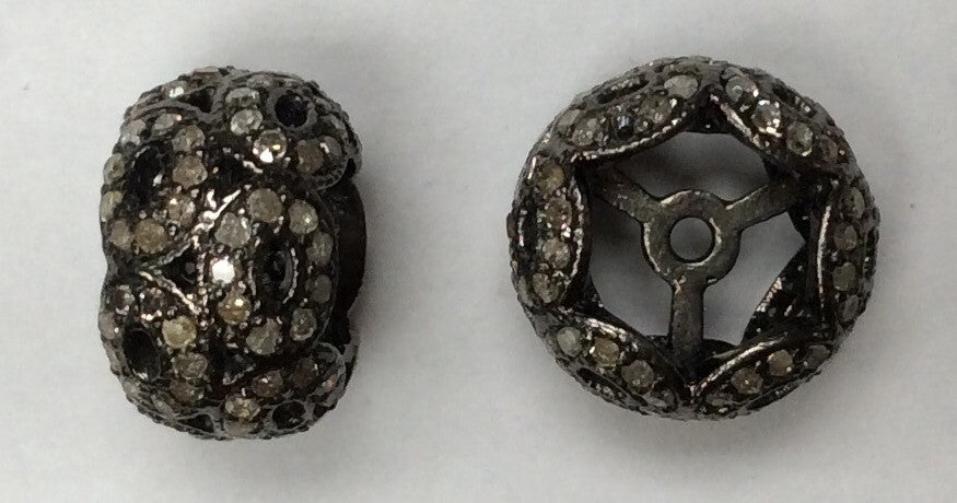 Donut Diamond Beads .925 Oxidized Sterling Silver Diamond Beads, Genuine handmade pave diamond Beads Size Approx 0.52"(8 x 13 MM)