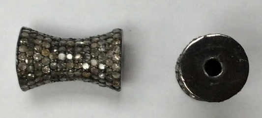 Spacer Diamond Bead .925 Oxidized Sterling Silver Diamond Beads, Genuine handmade pave diamond Beads Size Approx 0.64"(10 x 16 MM)