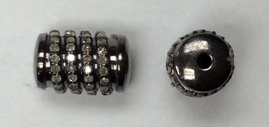 Tube Shape Silver Pave Diamond Beads