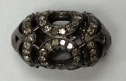 Long Cylinder Shape Filgree Design Silver Pave Diamond Beads