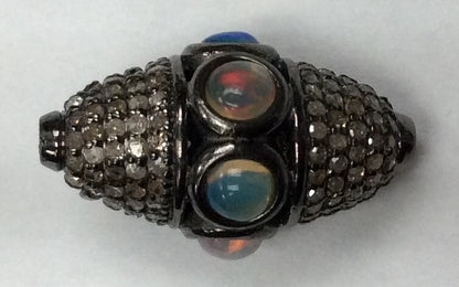 Roundel Diamond Bead .925 Oxidized Sterling Silver Diamond Beads, Genuine handmade pave diamond Beads Size Approx 0.88"(14 x 22 MM)
