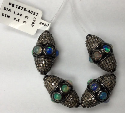 Roundel Diamond Bead .925 Oxidized Sterling Silver Diamond Beads, Genuine handmade pave diamond Beads Size Approx 0.88"(14 x 22 MM)