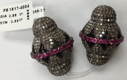 Roundel Diamond Bead .925 Oxidized Sterling Silver Diamond Beads, Genuine handmade pave diamond Beads Size Approx 1.08"(20 X 27 MM)