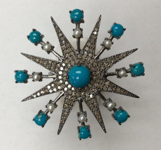 Ring Diamond with Turquoise/Pearl