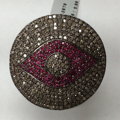Pave Diamond Ring .925 Oxidized Sterling Silver Diamond Ring, Genuine handmade pave diamond Ring Size Approx 1.32"(33 MM)