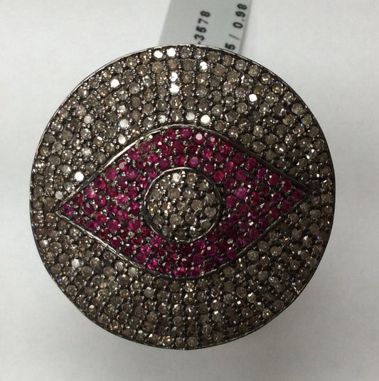 Pave Diamond Ring .925 Oxidized Sterling Silver Diamond Ring, Genuine handmade pave diamond Ring Size Approx 1.32"(33 MM)