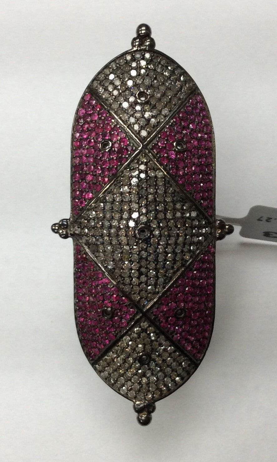 Ring Diamond with Ruby .925 Oxidized Sterling Silver Diamond Ring, Genuine handmade pave diamond Ring Size Approx 2.28"(20 x 57 MM)