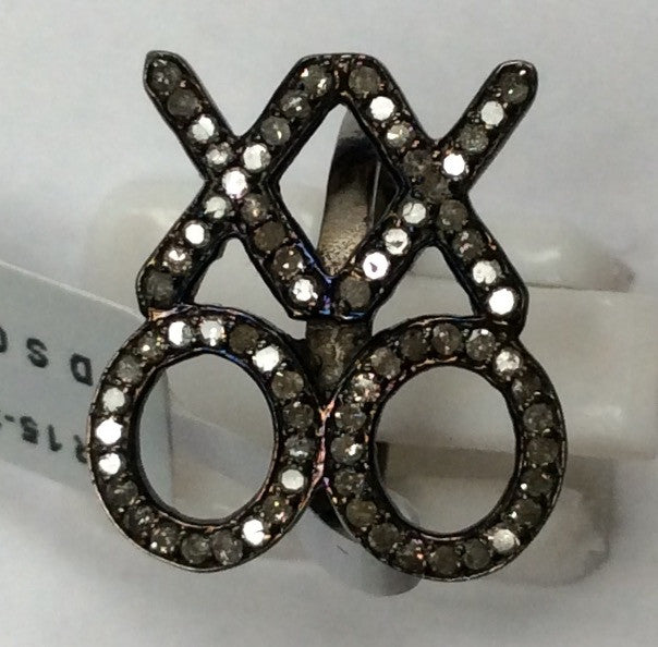 XO Pave Diamond Ring .925 Oxidized Sterling Silver Diamond Ring, Genuine handmade pave diamond Ring Size Approx 0.80"(18 x 20 MM)