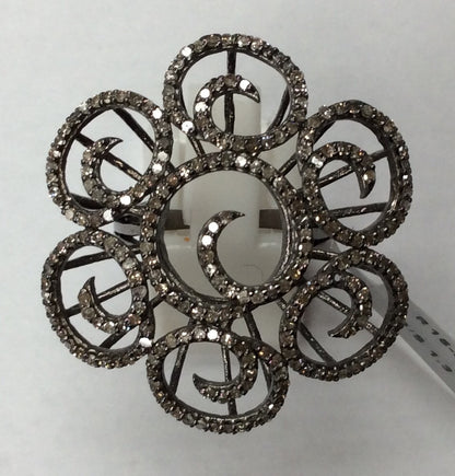 Pave Diamond Ring .925 Oxidized Sterling Silver Diamond Ring, Genuine handmade pave diamond Ring Size Approx 1.36"(34 MM)