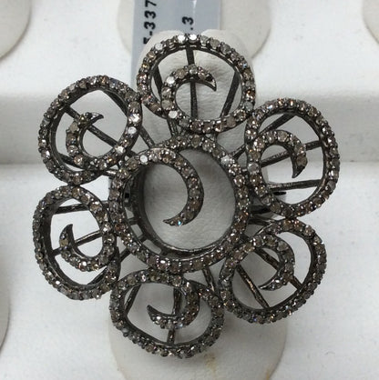 Pave Diamond Ring .925 Oxidized Sterling Silver Diamond Ring, Genuine handmade pave diamond Ring Size Approx 1.36"(34 MM)