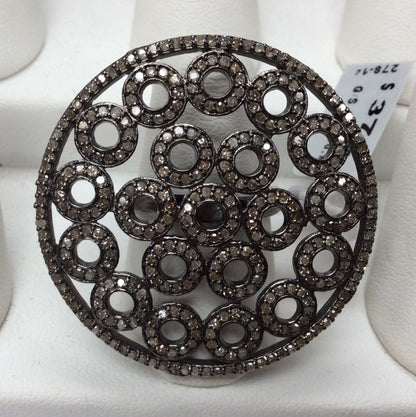 Pave Diamond Ring .925 Oxidized Sterling Silver Diamond Ring, Genuine handmade pave diamond Ring Size Approx 1.56"(39 MM)
