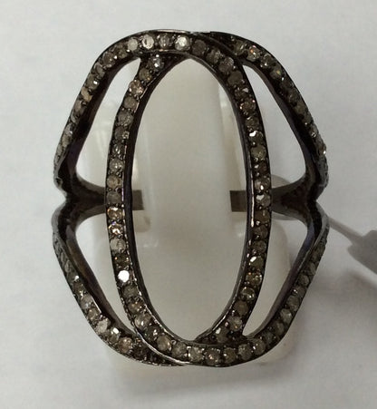 Diamond Round Loop Diamond Ring, Pave Diamond Ring, Pave Round Loop Ring, Approx 21 x 19mm. Sterling Silver
