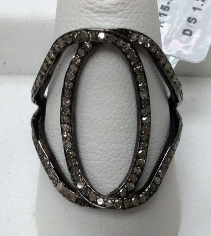 Diamond Round Loop Diamond Ring, Pave Diamond Ring, Pave Round Loop Ring, Approx 21 x 19mm. Sterling Silver