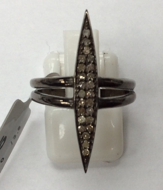 Pave Diamond Ring .925 Oxidized Sterling Silver Diamond Ring