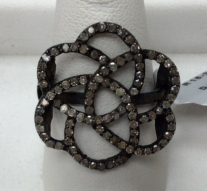 Pave Diamond Ring .925 Oxidized Sterling Silver Diamond Ring, Genuine handmade pave diamond Ring Size Approx 0.84"(21 x 21 MM MM)