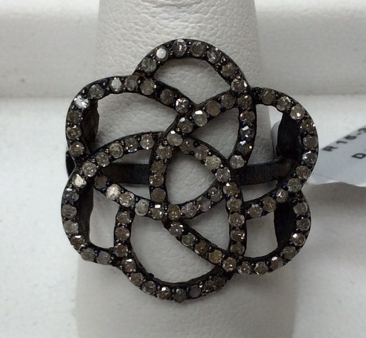 Pave Diamond Ring .925 Oxidized Sterling Silver Diamond Ring, Genuine handmade pave diamond Ring Size Approx 0.84"(21 x 21 MM MM)