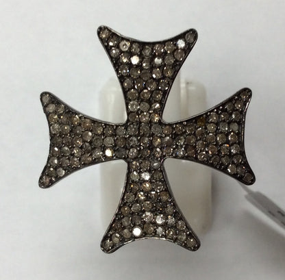 Cross Pave Diamond Ring .925 Oxidized Sterling Silver Diamond Ring, Genuine handmade pave diamond Ring Size Approx 1.0"(25 x 25 MM)