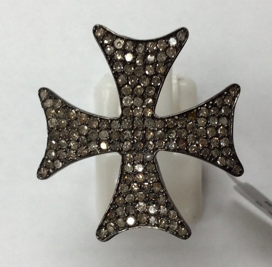 Cross Pave Diamond Ring .925 Oxidized Sterling Silver Diamond Ring, Genuine handmade pave diamond Ring Size Approx 1.0"(25 x 25 MM)