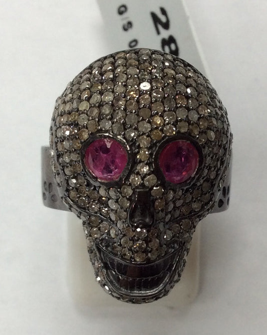 Pave Diamond Skull Ring with Blue Sapphire eye, Skull Ring with Blue Sapphire Eye Pave Diamond Ring, oxidized Silver, Gorgeous Piece aprox 22 x  18mm ( 1.32'')