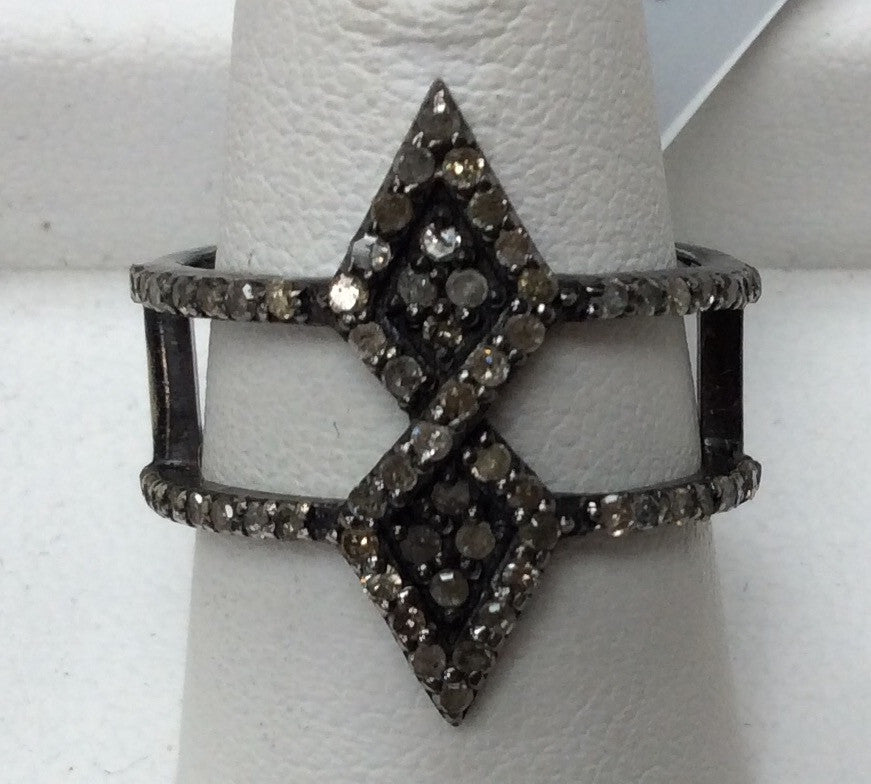 Diamond and Silver Black Rhodium Finish Rings