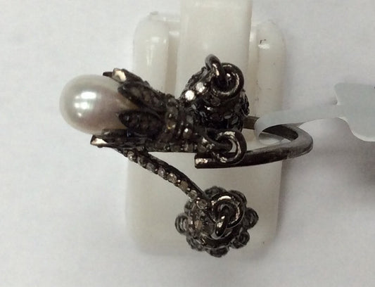 Diamond and Pearl Silver Black Rhodium Finish Rings