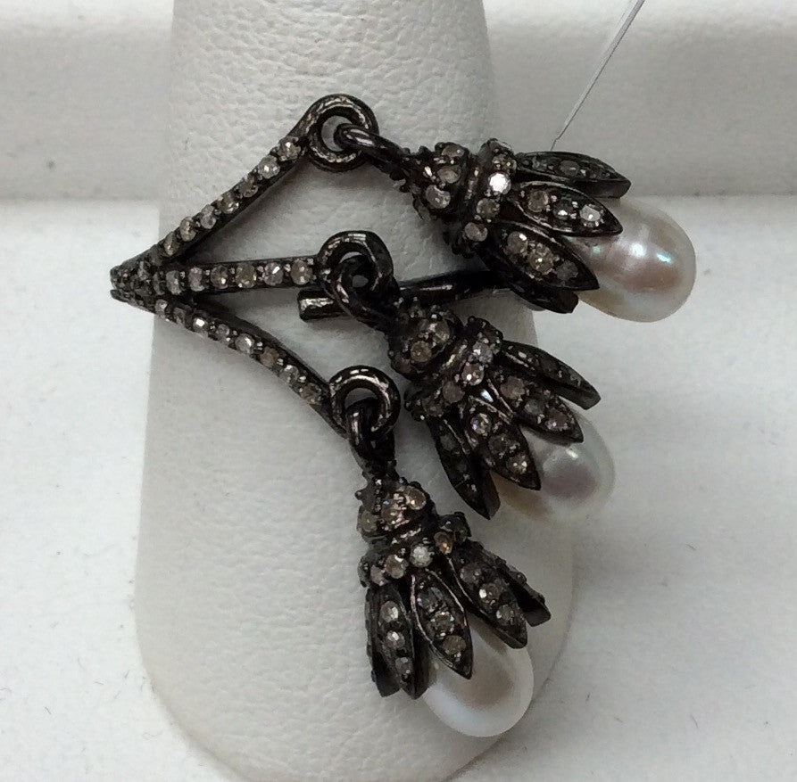 Diamond and Pearl Silver Black Rhodium Finish Rings