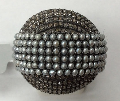 Pave Diamond Ring .925 Oxidized Sterling Silver Diamond Ring, Genuine handmade pave diamond Ring Size Approx 1.00"(14 x 23 x 25 MM)