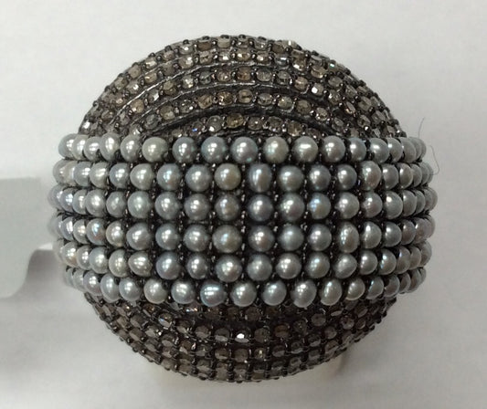 Pave Diamond Ring .925 Oxidized Sterling Silver Diamond Ring, Genuine handmade pave diamond Ring Size Approx 1.00"(14 x 23 x 25 MM)