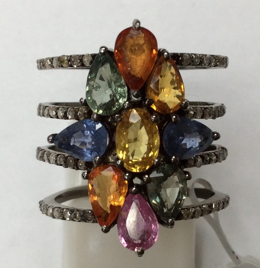 Pave Diamond Ring .925 Oxidized Sterling Silver Diamond Ring, Genuine handmade pave diamond Ring Size Approx 0.92"(17 x 23 MM)