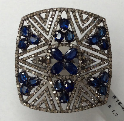 Square Diamond Ring with Sapphire Stone