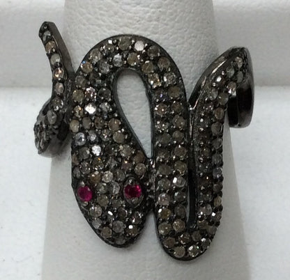 Snake Pave Diamond Ring .925 Oxidized Sterling Silver Diamond Ring, Genuine handmade pave diamond Ring Size Approx 0.96"(18 x 24 MM)