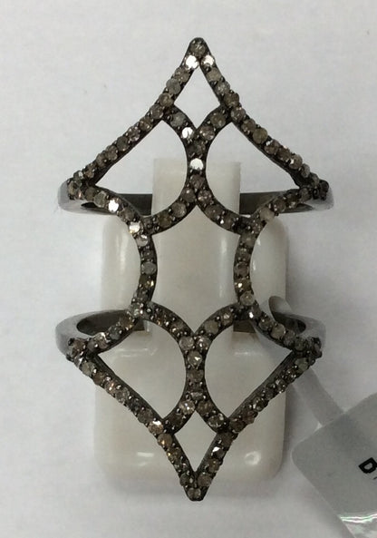 Pave Diamond Ring .925 Oxidized Sterling Silver Diamond Ring, Genuine handmade pave diamond Ring Size Approx 1.32"(20 x 33 MM)