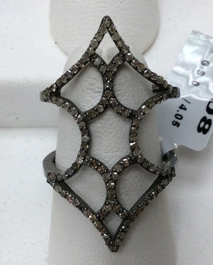 Pave Diamond Ring .925 Oxidized Sterling Silver Diamond Ring, Genuine handmade pave diamond Ring Size Approx 1.32"(20 x 33 MM)