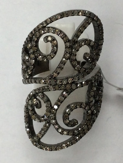 Pave Diamond Ring .925 Oxidized Sterling Silver Diamond Ring, Genuine handmade pave diamond Ring Size Approx 1.48"(21 x 37 MM)