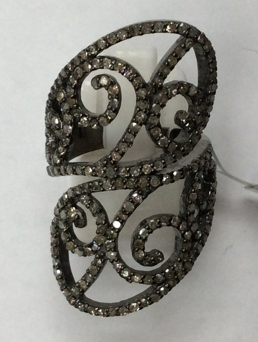 Pave Diamond Ring .925 Oxidized Sterling Silver Diamond Ring, Genuine handmade pave diamond Ring Size Approx 1.48"(21 x 37 MM)