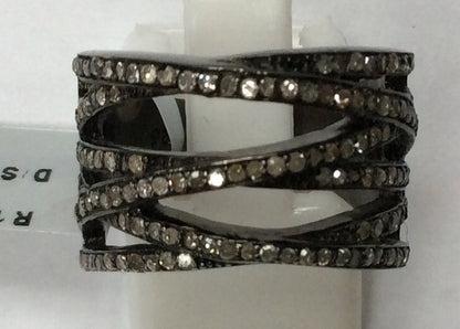 Pave Diamond Ring .925 Oxidized Sterling Silver Diamond Ring, Genuine handmade pave diamond Ring Size Approx 0.84"(13 x 21 MM)