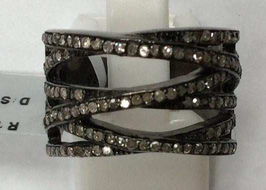 Pave Diamond Ring .925 Oxidized Sterling Silver Diamond Ring, Genuine handmade pave diamond Ring Size Approx 0.84"(13 x 21 MM)