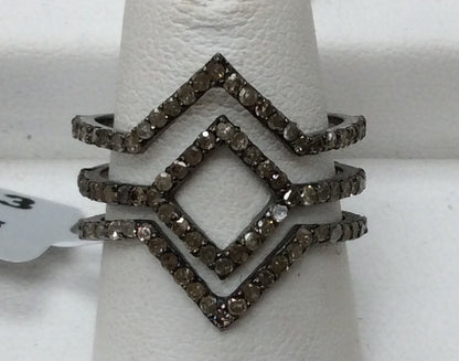 Pave Diamond Ring .925 Oxidized Sterling Silver Diamond Ring, Genuine handmade pave diamond Ring Size Approx 0.84"(18 x 21 MM)