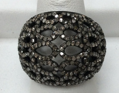 Pave Diamond Ring .925 Oxidized Sterling Silver Diamond Ring, Genuine handmade pave diamond Ring Size Approx 1.00"(20 x 25 MM)
