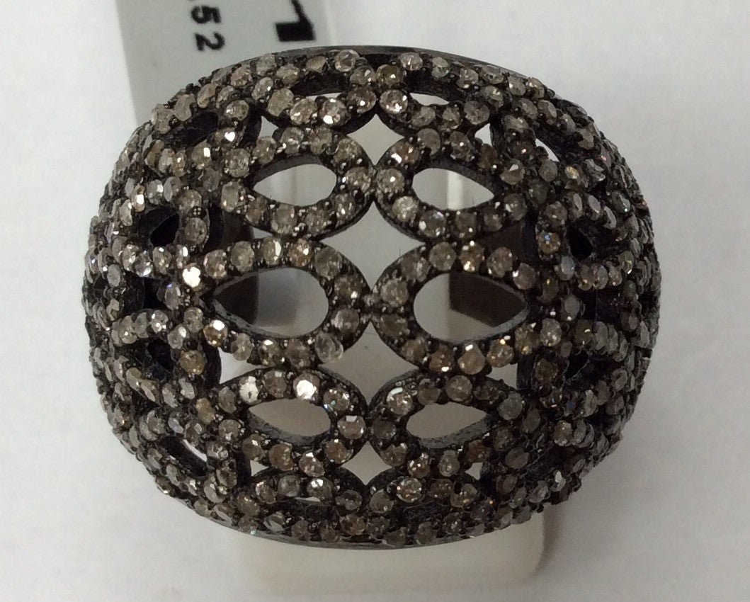 Pave Diamond Ring .925 Oxidized Sterling Silver Diamond Ring, Genuine handmade pave diamond Ring Size Approx 1.00"(20 x 25 MM)
