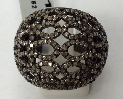 Pave Diamond Ring .925 Oxidized Sterling Silver Diamond Ring, Genuine handmade pave diamond Ring Size Approx 1.00"(20 x 25 MM)