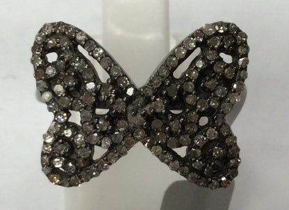 Butterfly Pave Diamond Ring .925 Oxidized Sterling Silver Diamond Ring, Genuine handmade pave diamond Ring Size Approx 0.76"(15 x 19 MM)