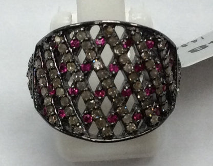 Pave Diamond Ring .925 Oxidized Sterling Silver Diamond Ring, Genuine handmade pave diamond Ring Size Approx 0.84"(16 x 21 MM)