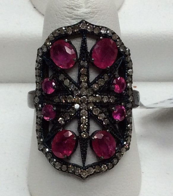 Pave Diamond Ring .925 Oxidized Sterling Silver Diamond Ring, Genuine handmade pave diamond Ring Size Approx 1.08"(18 x 27 MM)