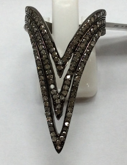 Pave Diamond Ring .925 Oxidized Sterling Silver Diamond Ring, Genuine handmade pave diamond Ring Size Approx 1.44"(21 x 36 MM)