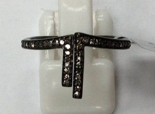Pave Diamond Ring .925 Oxidized Sterling Silver Diamond Ring, Genuine handmade pave diamond Ring Size Approx 0.80"(12 x 20 MM)